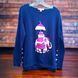 Lilly Pulitzer S Navy Caralynn Beaded Carnival Elephant Pullover Sweater